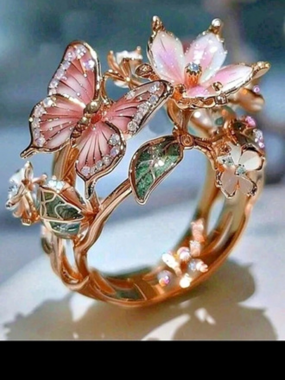 Butterfly Floral Bracelet in Pink & Gold